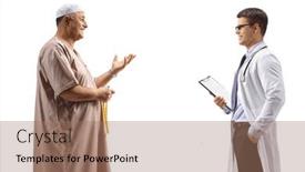  Presentation with muslim - Presentation theme enhanced with mature-muslim-man-talking background and a coral colored foreground