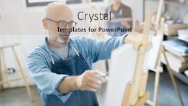  Presentation with sketching - Cool new PPT layouts with mature painter concentrating on sketching on paper sheet before painting backdrop and a mint green colored foreground