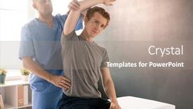  Presentation with supporting - PPT theme with mature-physiotherapist-in-uniform-supporting background and a gray colored foreground