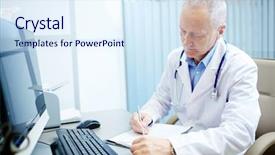  Presentation with prescription - PPT layouts with mature practitioner making notes background and a sky blue colored foreground