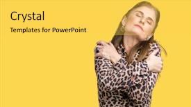  Presentation with self love - Colorful slide set enhanced with mature rich woman wearing leopard backdrop and a yellow colored foreground