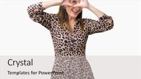  Presentation with shape heart - Cool new PPT theme with mature rich woman wearing leopard backdrop and a light gray colored foreground