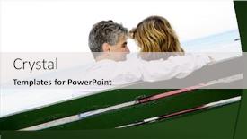  Presentation with seashore - Theme consisting of mature romantic couple on a bench on seashore background and a light gray colored foreground