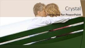  Presentation with seashore - PPT theme having mature romantic couple on a bench on seashore background and a coral colored foreground