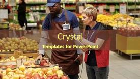  Presentation with products supermarket - Presentation enhanced with mature-sales-advisor-making-notes background and a tawny brown colored foreground