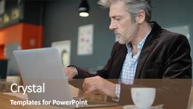  Presentation with salesman - Audience pleasing presentation theme consisting of mature salesman preparing sales pitch backdrop and a violet colored foreground