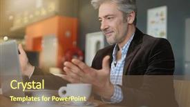  Presentation with salesman - Colorful presentation design enhanced with mature salesman preparing sales pitch backdrop and a violet colored foreground