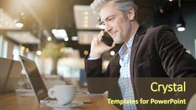  Presentation with physics pitch - Presentation design enhanced with mature salesman preparing sales pitch background and a tawny brown colored foreground