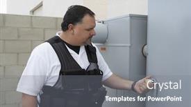  Presentation with security guard - Beautiful presentation theme featuring mature security guard checking backdrop and a gray colored foreground