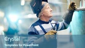  Presentation with industrial engineer - Audience pleasing slide set consisting of mature ship engineer in workwear backdrop and a ocean colored foreground