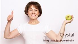  Presentation with white green - Presentation theme consisting of mature-smiling-woman-wearing-white background and a lemonade colored foreground