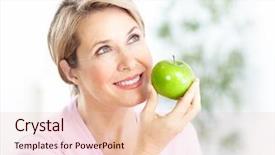  Presentation with apple computers - Audience pleasing PPT theme consisting of mature smiling woman with apple backdrop and a lemonade colored foreground