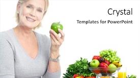  Presentation with guava fruits fresh green fruit - Beautiful PPT theme featuring mature smiling woman with apple backdrop and a white colored foreground