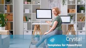  Presentation with surfing - Slide set enhanced with mature-sportswoman-in-activewear-looking background and a teal colored foreground