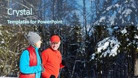  Presentation with winter forest night - Colorful presentation enhanced with mature spouses in activewear having backdrop and a ocean colored foreground