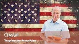 Presentation with effect - Cool new presentation theme with mature student holding notebooks against usa flag in grunge effect backdrop and a coral colored foreground