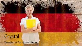  Presentation with effect - Slide set having mature student smiling against germany flag in grunge effect background and a gold colored foreground