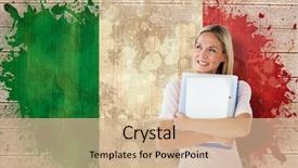  Presentation with effect - Cool new presentation design with mature student smiling against italy flag in grunge effect backdrop and a soft green colored foreground