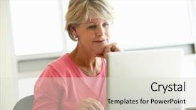  Presentation with class - Slide deck enhanced with mature student using computer background and a light gray colored foreground