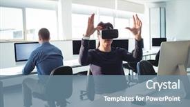  Presentation with virtual reality therapy - Slides having mature student using virtual reality background and a seafoam green colored foreground