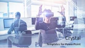  Presentation with virtual reality rehabilitation - PPT theme having mature student using virtual background and a light blue colored foreground