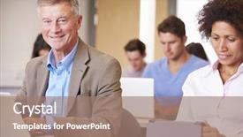  Presentation with further - Colorful slide set enhanced with mature students in further education class backdrop and a coral colored foreground