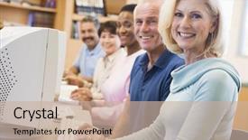  Presentation with skills - Amazing presentation theme having mature students learning computer skills backdrop and a soft green colored foreground