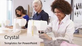  Presentation with design fashion - Amazing PPT theme having mature students studying fashion and design backdrop and a lemonade colored foreground