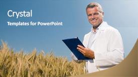  Presentation with quality control - Slide set featuring mature technician checking the growth background and a teal colored foreground