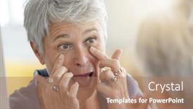  Presentation with eye - Cool new slides with mature-white-haired-woman-checking backdrop and a coral colored foreground