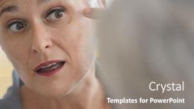  Presentation with real woman hair texture human - Cool new slides with mature-white-haired-woman-checking backdrop and a coral colored foreground