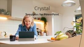  Presentation with kitchen - Beautiful slide deck featuring mature-woman-at-home backdrop and a mint green colored foreground