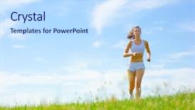  Presentation with complete - Cool new PPT theme with mature woman athlete practicing in a spring meadow from a complete series backdrop and a sky blue colored foreground
