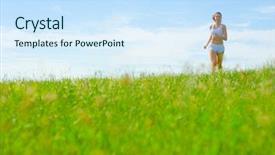  Presentation with complete - Slides enhanced with mature woman athlete practicing in a spring meadow from a complete series background and a cool aqua colored foreground