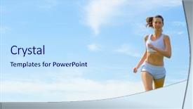  Presentation with complete - Amazing theme having mature woman athlete practicing in a spring meadow from a complete series backdrop and a sky blue colored foreground