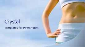  Presentation with complete - Colorful slides enhanced with mature woman athlete practicing in a spring meadow from a complete series backdrop and a sky blue colored foreground