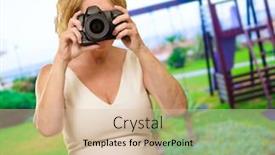  Presentation with outdoors - Presentation design having mature woman capturing photo outdoors background and a lemonade colored foreground