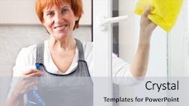  Presentation with mature masked female surgeon - Colorful slide set enhanced with mature woman cleaning window female backdrop and a  colored foreground