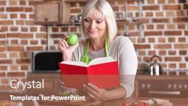  Presentation with cooking - Slides enhanced with mature woman cooking in kitchen background and a coral colored foreground