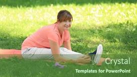  Presentation with exercises - PPT layouts consisting of mature woman doing exercises in park background and a tawny brown colored foreground