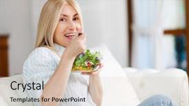  Presentation with healthy eating - Slide deck having woman eating a healthy salad background and a soft green colored foreground