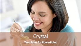  Presentation with kiwi - Presentation theme with mature woman eating kiwi background and a coral colored foreground