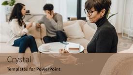  Presentation with family quarreling - Slides with mature-woman-family-psychologist background and a coral colored foreground