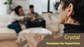  Presentation with family therapy - PPT theme having mature-woman-family-psychologist background and a coral colored foreground