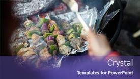  Presentation with grilling - Slides having mature-woman-grilling-food background and a violet colored foreground