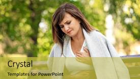  Presentation with outdoors - Presentation theme enhanced with mature woman having heartache outdoors background and a yellow colored foreground