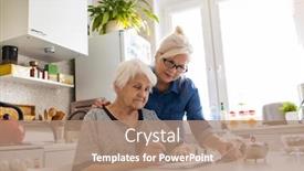  Presentation with helping - Beautiful PPT theme featuring mature-woman-helping-elderly-mother backdrop and a coral colored foreground