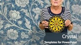 Presentation with airport boarding board - Presentation theme having mature woman holding dart board background and a ocean colored foreground