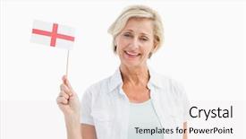  Presentation with study english abroad - Presentation theme consisting of mature woman holding english flag background and a white colored foreground