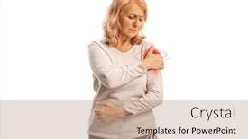  Presentation with shoulder pain - Slide set enhanced with mature-woman-holding-her-shoulder and a coral colored foreground